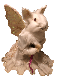 a gif of a flying angel with a mummified rabbit's head
